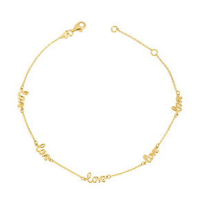 14K Yellow Gold Love Chain Link Anklet