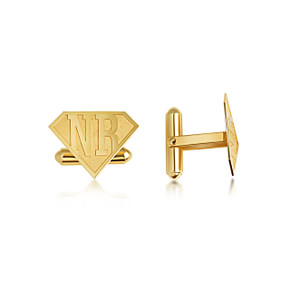 14K Yellow Gold Custom Initials Letter "A-Z" Engravable Diamond Shaped Cufflinks