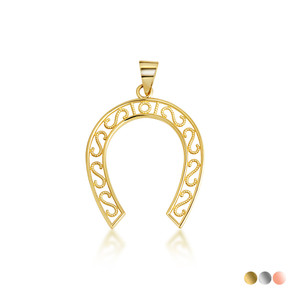 Gold Lucky Horseshoe Filigree Pendant