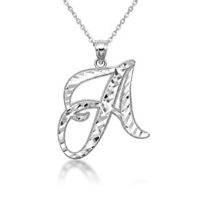 .925 Sterling Silver Cursive Diamond Cut Letter "A-Z" Initial Pendant Necklace