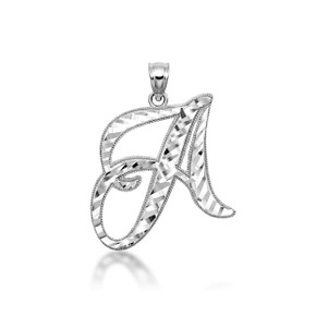 .925 Sterling Silver Cursive Diamond Cut Letter "A-Z" Initial Pendant Necklace