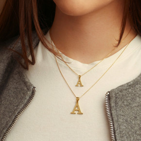 Gold Personalized Letter "A-Z" Initial Pendant Necklace (Available in Small/Large & Yellow/Rose/White Gold)