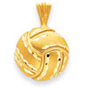 14K Gold Solid Satin & Diamond -Cut Volleyball Charm