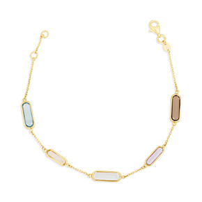 14K Yellow Gold Genuine Gemstone Baguette Cut Link Bracelet