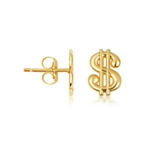 Yellow Gold Dollar Sign Money Stud Earrings