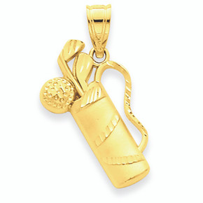 14K Yellow Gold Golf Cart Bag Sports Pendant