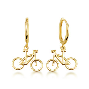 Yellow Gold Bicycle Sports Cycling Huggie Hoop Earrings