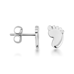 .925 Sterling Silver Baby Foot Print Stud Earrings