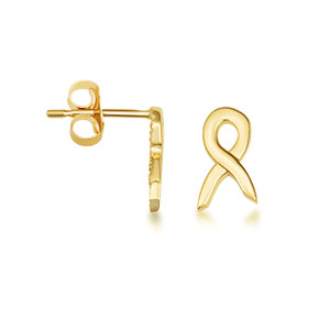 Yellow Gold Awareness Ribbon Stud Earrings