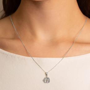 .925 Sterling Silver Diamond Cut Allah Arabic Script Pendant Necklace on female model
