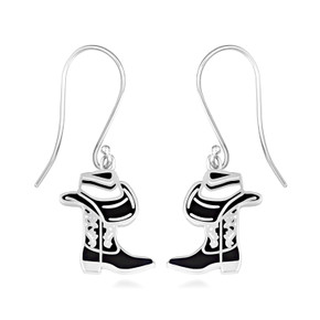 .925 Sterling Silver Enamel Cowboy Hat Boots Western Leverback Earrings