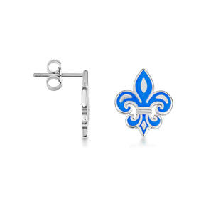 .925 Sterling Silver Blue Enamel French Fleur-de-lis Stud Earrings .925 Sterling Silver Blue Enamel French Fleur-de-lis Stud Earrings