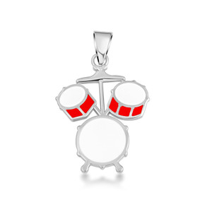 .925 Sterling Silver Enamel Drum Set Music Pendant
