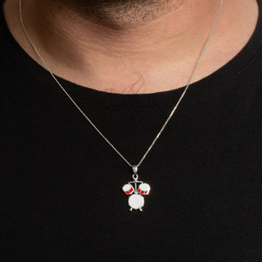 .925 Sterling Silver Enamel Drum Set Music Pendant Necklace on male model