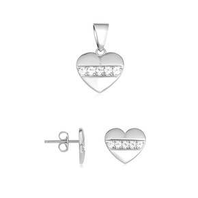 .925 Sterling Silver Cubic Zirconia Heart Stud Earrings Pendant Necklace Set .925 Sterling Silver Cubic Zirconia Heart Stud Earrings Pendant Necklace Set