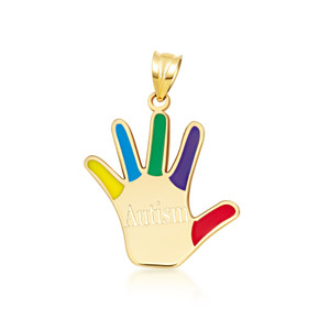Yellow Gold Enamel Handprint Autism Awareness Pendant