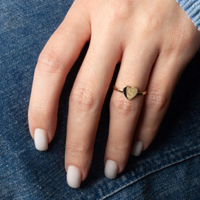 Yellow Gold Engravable Initial Letter A-Z Heart Ring on female