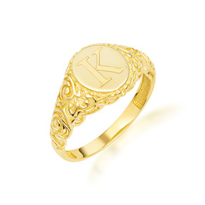 Yellow Gold Custom Initial A-Z Art Deco Signet Ring