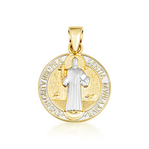 Two-Tone Gold Saint Benedict Cross Medallion Reversible Pendant