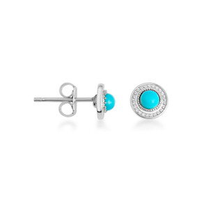 .925 Sterling Silver Turquoise Gemstone Milgrain Stud Earrings