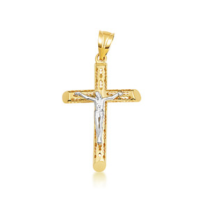 Two-Tone Gold Hollow Open Cut Design Cross Crucifix Pendant