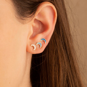 Yellow Gold Custom Enamel Moon Stud Earrings