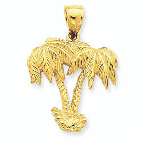 14K Yellow Gold Double Palm Trees Pendant