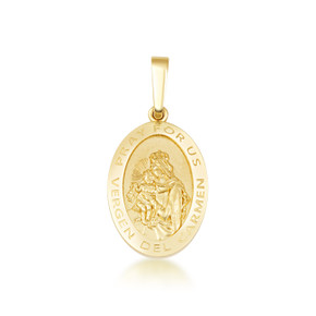 Gold Patron Saint Virgin del Carmen Oval Medallion Pendant