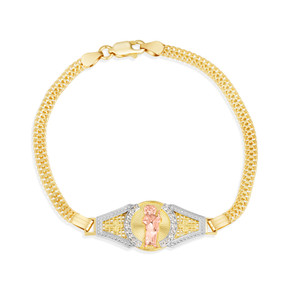 14K Tri-Color Gold 6.5" San Judas Cuban Link Bracelet with Cubic Zirconia 14K Tri-Color Gold 6.5" San Judas Cuban Link Bracelet with Cubic Zirconia