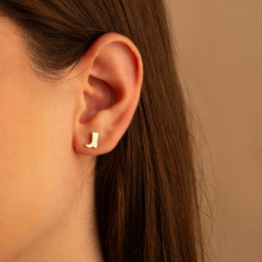 14K Gold Cowboy Boots Stud Earrings on female model