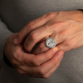 .925 Sterling Silver St. Benedict Signet Ring on male model