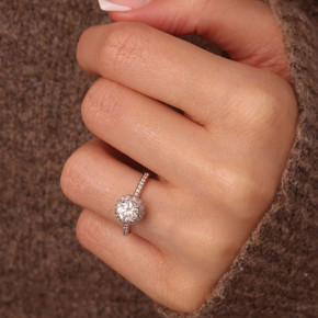 Lab Grown Diamond Halo Engagement Ring in 14K Gold