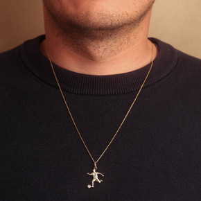 14K Gold Soccer Player Sports Pendant Necklace on male model