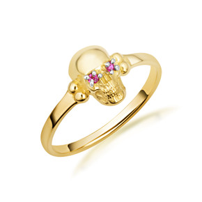 Yellow Gold Skull Ring with Red Cubic Zirconia Yellow Gold Skull Ring with Red Cubic Zirconia
