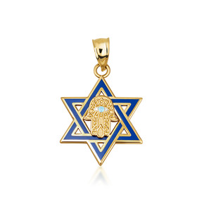 Gold Jewish Star of David Necklace with Hamsa Gold Jewish Star of David Necklace with Hamsa
