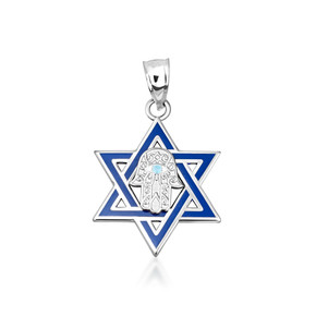 Silver Jewish Star of David Necklace with Hamsa Silver Jewish Star of David Necklace with Hamsa
