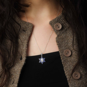 Silver Jewish Star of David Necklace with Hamsa Silver Jewish Star of David Necklace with Hamsa