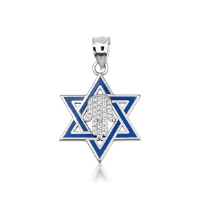 Silver Jewish Star of David Necklace with Cubic Zirconia Hamsa Silver Jewish Star of David Necklace with Cubic Zirconia Hamsa