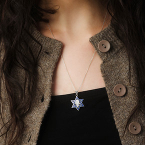 Silver Jewish Star of David Necklace with Cubic Zirconia Hamsa Silver Jewish Star of David Necklace with Cubic Zirconia Hamsa