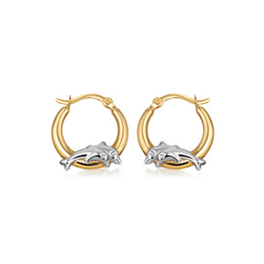 10K Two-Tone Gold Dolphin Hoop Earrings