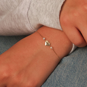 14K Gold Cubic Zirconia Heart Pearl Bracelet