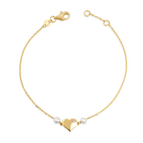 14K Gold Cubic Zirconia Heart Pearl Bracelet