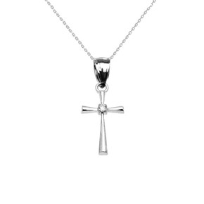 Silver Solitaire Diamond Cross Dainty Pendant Necklace