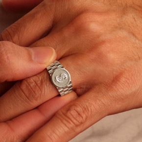 Mens Silver Dollar Symbol Signet Ring
