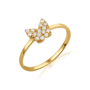 10K/14K Yellow Gold CZ Butterfly Ring