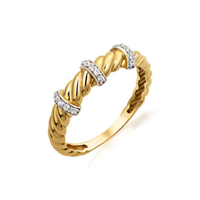10K/14K Yellow Gold Twisted Band with CZ Accents