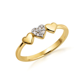 10K/14K Solid Gold Lab Grown Diamond Triple Heart Band