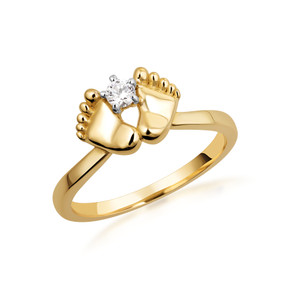 10K/14K Solid Gold Lab Grown Diamond Baby Feet Footprint Ring