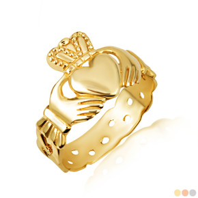 Gold Men's Symbol of Love Irish Claddagh Trinity Ring