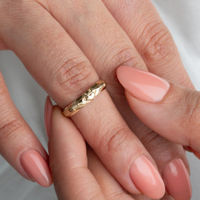 Yellow Gold Women's Irish Celtic Claddagh Heart Wedding Band Ring on female model